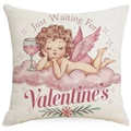 Linen Valentine pillow cover featuring Cupid on pink clouds with festive typography - 45*45cm Linen Single-Sided No Insert / Cloud Lying Cupid Style (DYM93-16)