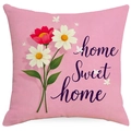 Rosa Leinen Kissenbezug mit Blumen und Home Sweet Home Text für Sofa Dekoration - Home Sweet Home Schriftzug (DYM230-5(2)) / Leinen Einseitig Ohne Kern