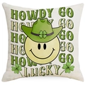 Saint Patrick's Day cowboy lucky smiley face square throw pillow cover in cream - Smiley And Letter Combo Style (DYM97-13) / 45*45cm Linen Single-Sided No Insert
