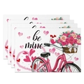 Set of 4 waterproof Valentine placemats featuring pink bike and Be Mine text design - 30x45cm / Pink Bicycle (CDT09-14)