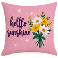 Rosa Kissenbezug mit Gänseblümchen-Druck und Hello Sunshine Text aus Leinen-Material - Hello Sunshine Schriftzug (DYM230-5(3)) / Leinen Einseitig Ohne Kern