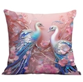 Detailed macro of a luxurious peacock cushion cover with floral embroidery patterns - Twin Peacocks Relief (CDR237-13) / 18x18 Inch
