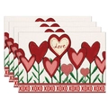 Set of 4 Valentine's Day placemats with Love and XOXO heart design on linen fabric - 30x45cm / Heart Flower Bush (CDT09-17)