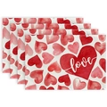 Waterproof Valentine's Day placemats set of 4 with red hearts and white love text - 30x45cm / Watercolor Heart Love (CDT09-18)