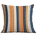 Housse de coussin bohème carrée aux motifs géométriques tribaux bleu et orange - Tribal Bleu Orange Beige (CDR49-19)