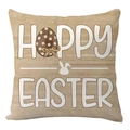 Happy Easter linen pillow case featuring bunny silhouette and decorative egg pattern - 45*45cm Linen Single-Sided No Insert / Happy Easter Color Print Style (DYM235-1)