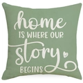 Sage green Easter pillow cover with white Home Is Where Our Story Begins text - Home Story Begins Letter Style (DYM221-7(3)) / 45*45cm Linen Single Sided Without Core