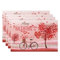 Set of 4 Valentine's Day placemats with heart tree and bicycle pattern on pink background - 30x45cm / Happy Valentine Bicycle (CDT09-20)