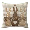 Easter cushion cover with cute rabbits on a beige gingham check textured fabric - 45*45cm Linen Single-Sided No Insert / Three Rabbits Pattern Style (DYM235-4)