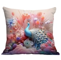 Luxurious square peacock throw pillow case with artistic 3D floral pattern on white background - 3D Rendered Peacock (CDR237-27) / 18x18 Inch
