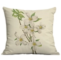 Detailed close-up of vintage white dogwood flowers printed on linen cushion cover fabric - White Dogwood Style (CDR228-4) / No Insert