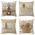 Set of four vintage Easter pillow covers with rabbits and eggs in rustic beige tones - 45*45cm Linen Single-Sided No Insert / Easter Theme Set Style (DYM235-5)