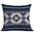Housse de coussin bohème aux motifs géométriques en bleu foncé, blanc et orange - Contraste Bleu Blanc Orange (CDR49-22)
