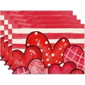 Set of 4 Valentine's placemats with red heart patterns and striped texture - 30x45cm / Red White Striped Heart (CDT09-21)