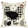 Linen Easter pillow cover featuring a checkered rooster and patterned eggs design - White Plaid Rooster and Eggs Style (DYM66-4)