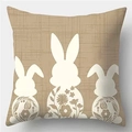 Housse de coussin en lin de Pâques avec silhouettes de lapins blancs et motifs floraux - Lin Simple Face Sans Cœur / Silhouette Trois Lapins(DYM242-3)