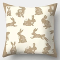 Housse de coussin en lin de Pâques avec motif lapin brun pour décor de canapé - Lin Simple Face Sans Cœur / Motif Lapin Floral(DYM242-4)