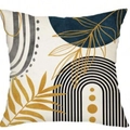 Fodera per cuscino in lino moderna con motivi geometrici astratti blu e oro - Blocco Geometrico e Foglia (DYM249-2)