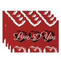 Set of 4 red Valentine's Day placemats with Love You text and artistic hearts - 30x45cm / Love You Big Heart (CDT09-24)