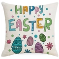 Easter decorative pillow case with Happy Easter art font and colorful eggs on linen fabric - Easter Egg Letter Style (DYM258-1) / Linen Single Side Without Core / Multicolor Happy Easter Style