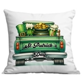 Federa cuscino bianca San Patrizio con camion vintage verde e grafiche di trifoglio - Stile Festivo Camion d'Epoca Verde (CDR97-4)
