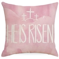 Easter pillow cover with three crosses and He Is Risen text in pink watercolor style - Religious Risen Style (DYM258-2) / Linen Single Side Without Core / Pink Cross Style