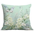 Housse de coussin fleurs et papillons vert menthe avec motif muguet à l'aquarelle - Élégant Papillon Aquarelle Fleur (CDR236-9) / 45x45cm Peluche Courte Simple Face