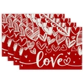 Set of 4 red Valentine's Day placemats with white heart prints and artistic love text - 30x45cm / Hand Drawn Love Heart (CDT09-25)