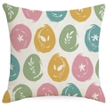 Square Easter pillow cover with colorful eggs and floral patterns on fabric texture - Dense Easter Eggs Style (DYM258-3) / Linen Single Side Without Core / Multicolor Eggs Style