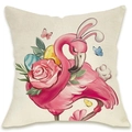 Easter flamingo linen pillowcase with rabbit ears floral and colorful eggs print - Flamingo with Bunny Ears Style (DYM66-11)