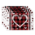 Set of 4 Valentine's red and black buffalo plaid placemats with white heart pattern - 30x45cm / Buffalo Plaid Heart (CDT09-27)