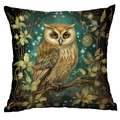 Forest fantasy cushion cover featuring a detailed owl illustration on dark green background - Wise Owl (CDR244-11) / 45x45cm Single Side (No Inner)