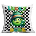 Fodera per cuscino San Patrizio bianca con trifoglio Lucky Dude e viso cartoon - Stile Scacchiera Lucky Dude (CDR97-7)