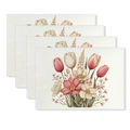 Set of 4 Easter linen placemats featuring vintage tulip floral prints and rustic textures - Aesthetic Tulip Pastoral Style (YMCD2-39) / 30*45cm Linen Placemat