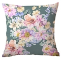 Federa per cuscino quadrata con fiori acquerello e gigli su tessuto verde petrolio - Floreale Acquerello Sfondo Verde Germano (CDR233-1)