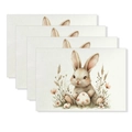 Set of 4 Easter linen placemats featuring a cute bunny holding eggs and floral patterns - Cute Rabbit Holding Egg Wildflower Style (YMCD2-38) / 30*45cm Linen Placemat