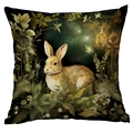 Forest fantasy cushion cover featuring a golden rabbit print on a dark green background - Dreamy Golden Rabbit (CDR244-16) / 45x45cm Single Side (No Inner)