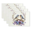 Detail of four Easter linen placemats showing watercolor birds, eggs and floral patterns - Blue Birds And Purple Egg Nest Style (YMCD2-36) / 30*45cm Linen Placemat