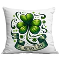 Federa quadrata bianca per San Patrizio con trifoglio verde e motivo a nastro - Stile Nastro Trifoglio San Patrizio (CDR97-9)