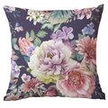 Fodera per cuscino con motivi floreali di peonie e foglie su sfondo viola scuro elegante - Peonia Artistica Sfondo Viola Scuro (CDR233-4)