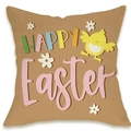 Happy Easter linen pillowcase with yellow chick print on natural linen background - Yellow Chick Happy Easter Style (DYM66-16)