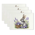 Detail of 4-piece Easter linen placemats featuring watercolor rabbit and lavender patterns - Lavender Eggs Realistic Rabbit Style (YMCD2-29) / 30*45cm Linen Placemat
