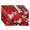 Set of 4 waterproof Valentine heart placemats with red and pink romantic patterns - 30x45cm / Dynamic Tri-Color Hearts (CDT09-32)