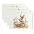 Detailed view of 4-piece Easter linen placemats with watercolor bunny and egg illustrations - Warm Tone Watercolor Easter Rabbit Style (YMCD2-31) / 30*45cm Linen Placemat