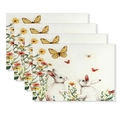 Set of 4 linen Easter placemats featuring watercolor rabbits and floral garden patterns - White Rabbit Butterfly Wildflower Style (YMCD2-41) / 30*45cm Linen Placemat