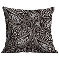 Housse de coussin bohème carrée avec motif paisley noir et blanc pour canapé salon - Paisley Noir et Blanc (CDR49-34)