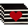 Set of 4 waterproof rectangle placemats with black stripes and red heart design - 30x45cm / B/W Art Stripes Red Heart (CDT09-33)