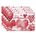 Set of 4 Valentine's Day placemats with red and pink watercolor hearts design - 30x45cm / Watercolor Texture Hearts (CDT09-35)