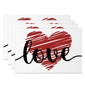 Set of 4 waterproof rectangular placemats with red heart and black love lettering print - 30x45cm / Graffiti Heart Love (CDT09-36)
