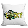 Fodera per cuscino San Patrizio bianca con scritta Lucky e motivo a trifoglio - Stile Patchwork Lucky (CDR97-19)